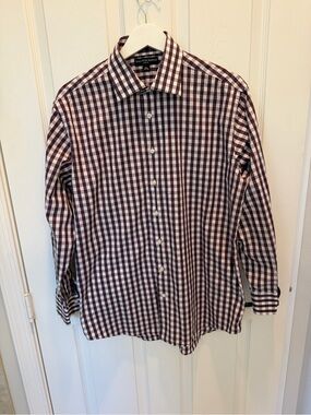 Saks Fifth Avenue Purple Gingham Dress Shirt 16.5 32/33 Slim Fit Plaid Men